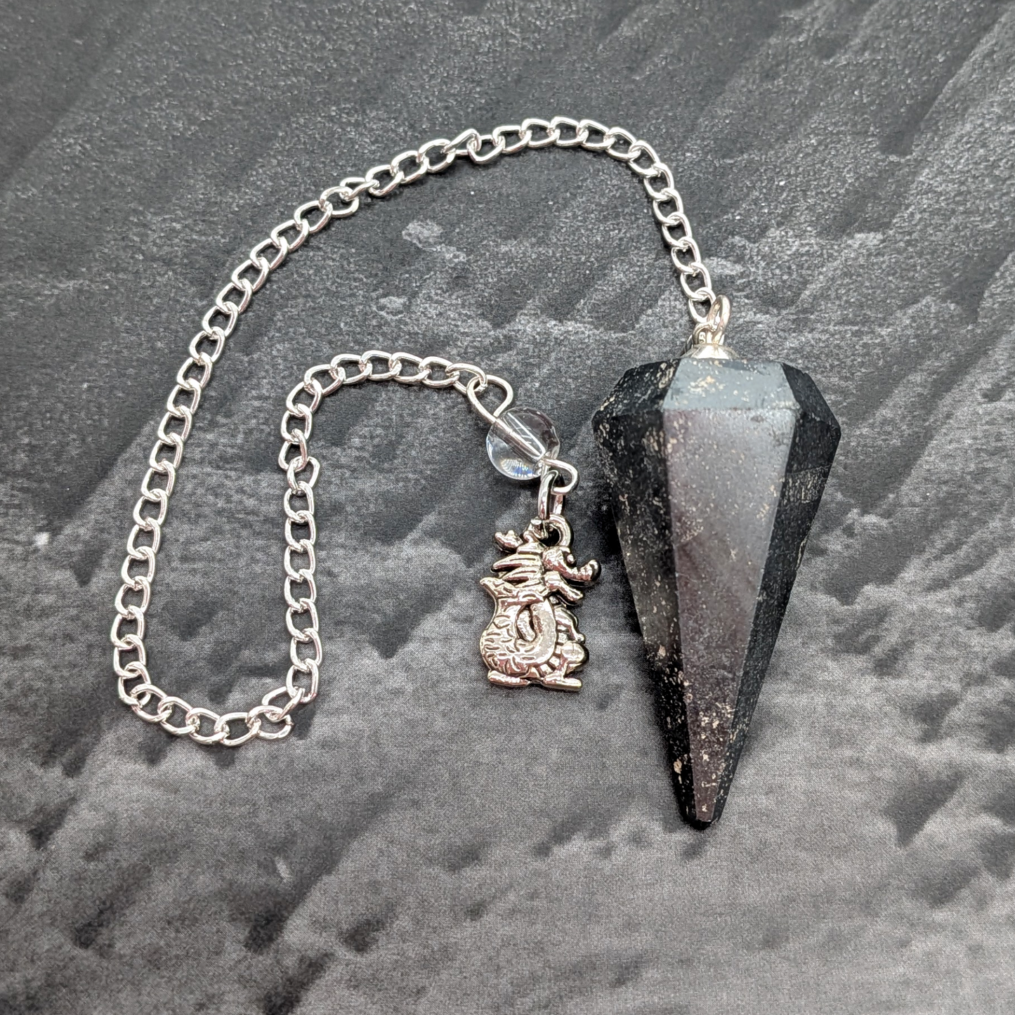 Hematite Pendulum with Dragon Charm