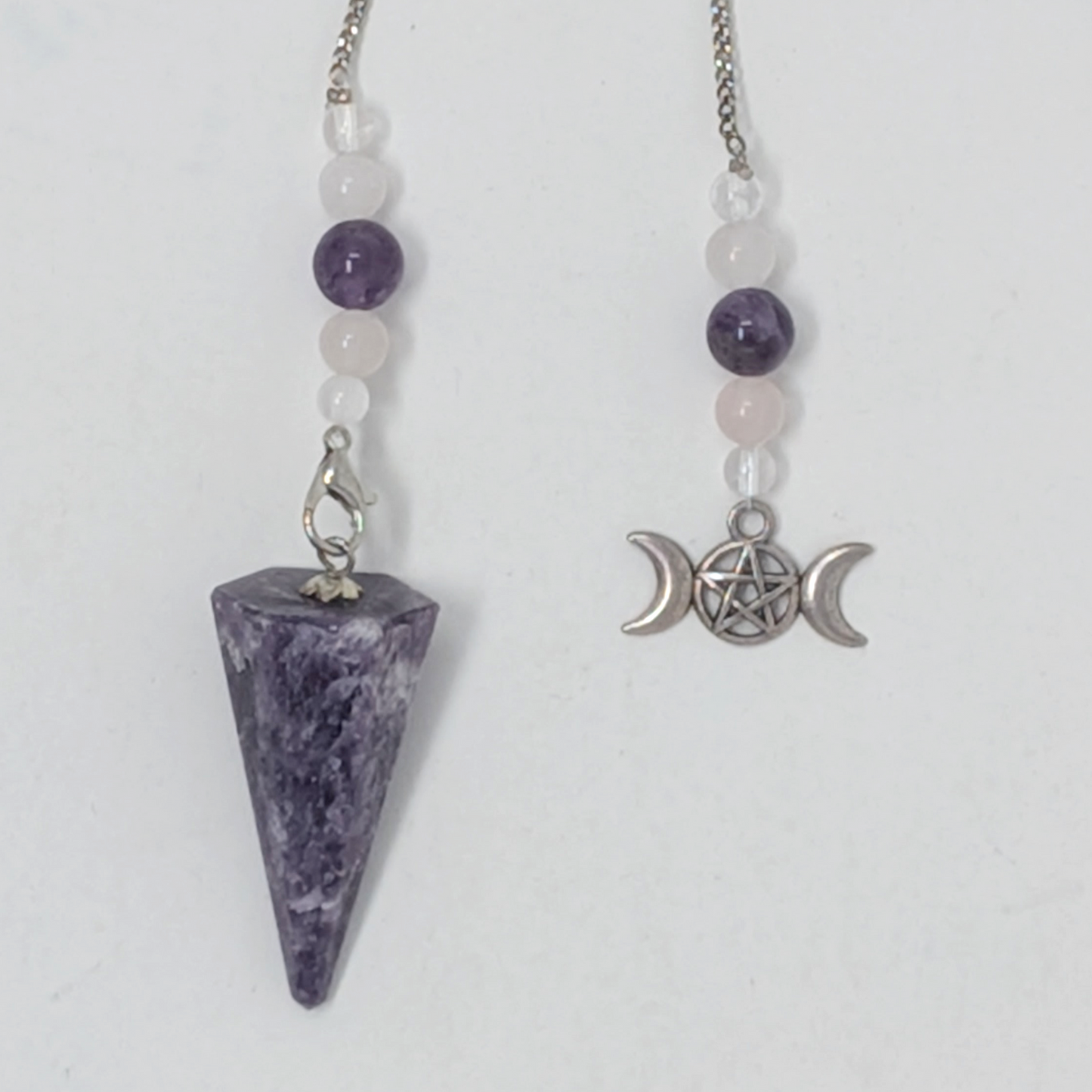 Lepidolite Pendulum with Triple Moon Charm