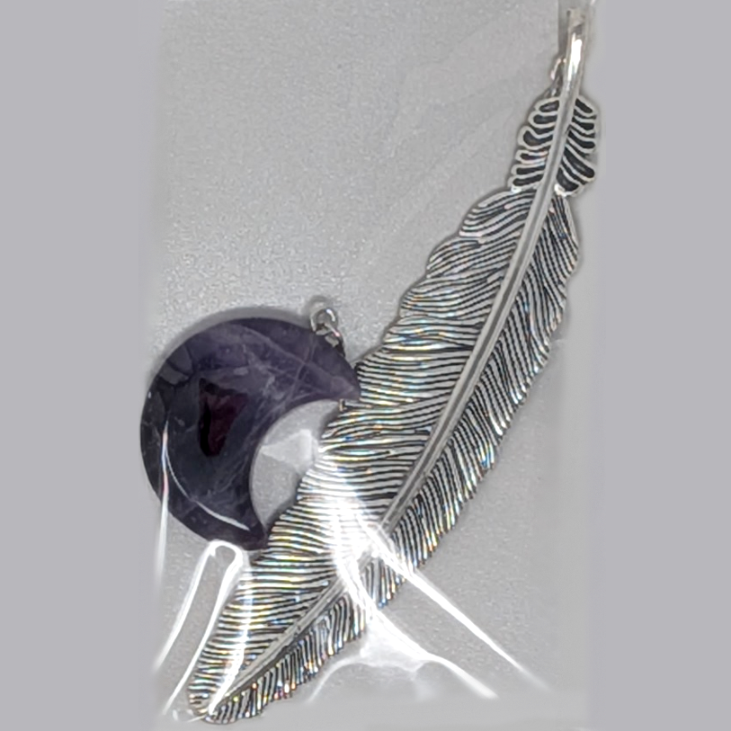 Metal Feather Bookmark with Amethyst Moon