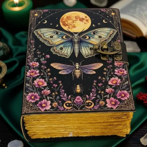 Floral Moon Moth Leather Journal