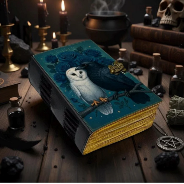Raven & Owl Grimoire Printed Leather Journal