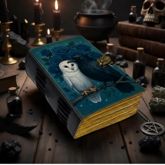 Raven & Owl Grimoire Printed Leather Journal