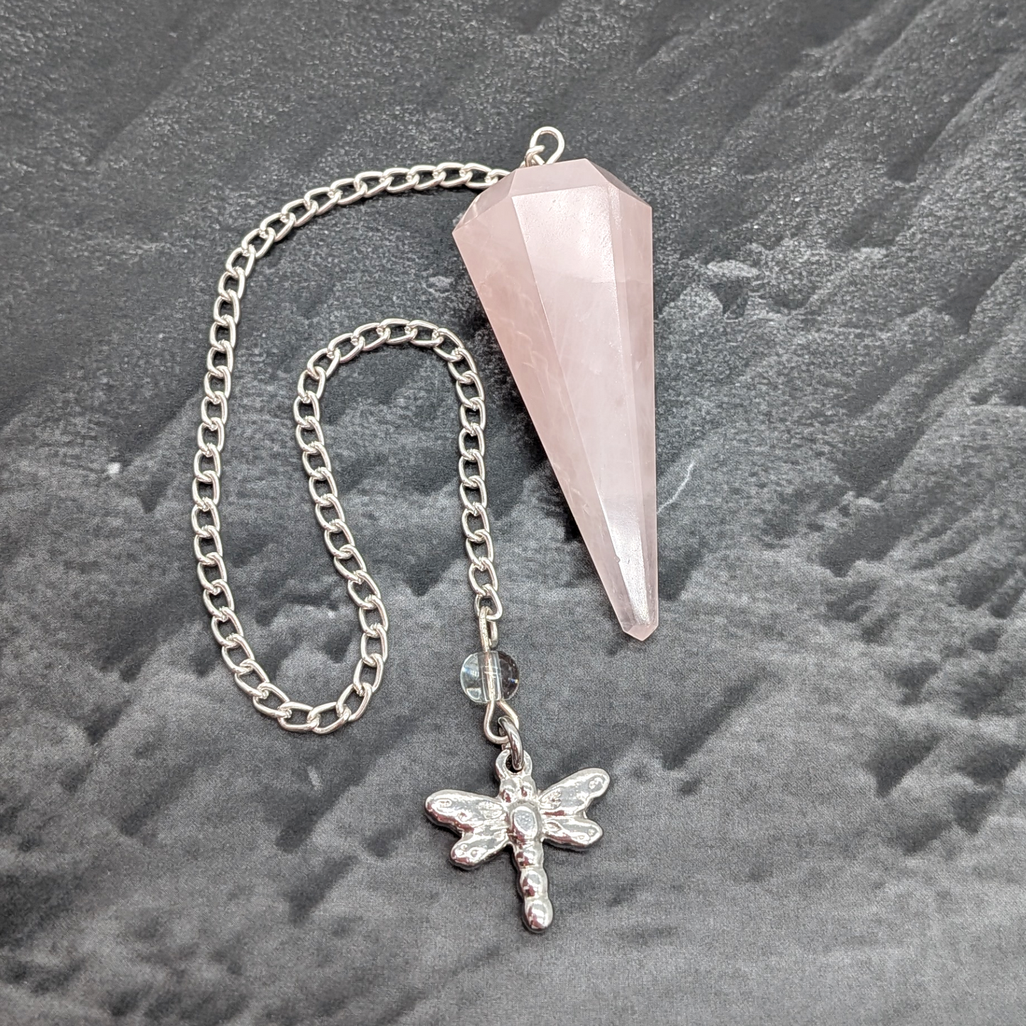 Rose Quartz Pendulum with Dragonfly