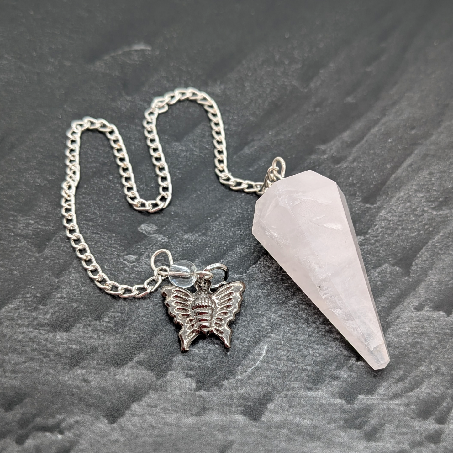 Rose Quartz Pendulum with Butterfly Charm