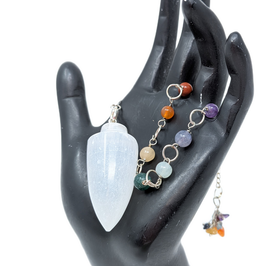 Selenite Pendulum with Decorated Chain