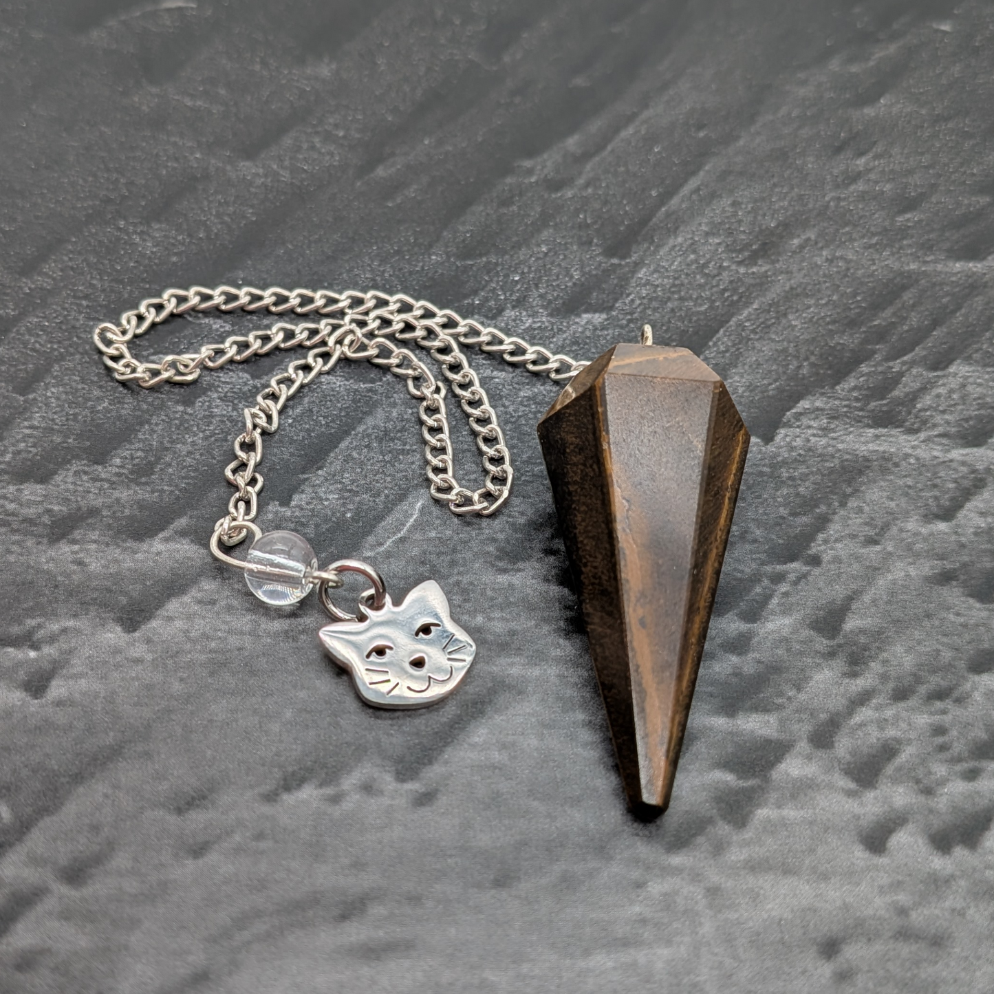 Tiger's Eye Pendulum with Cat Charm