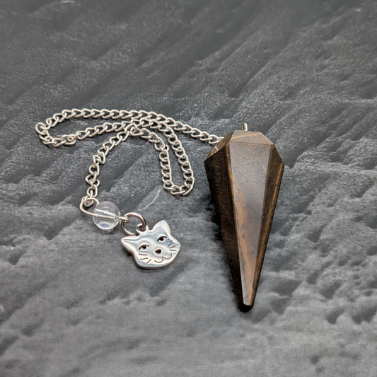 Tiger's Eye Pendulum with Cat Charm
