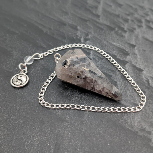 Tourmalated Quartz Pendulum with Yin-Yang Charm