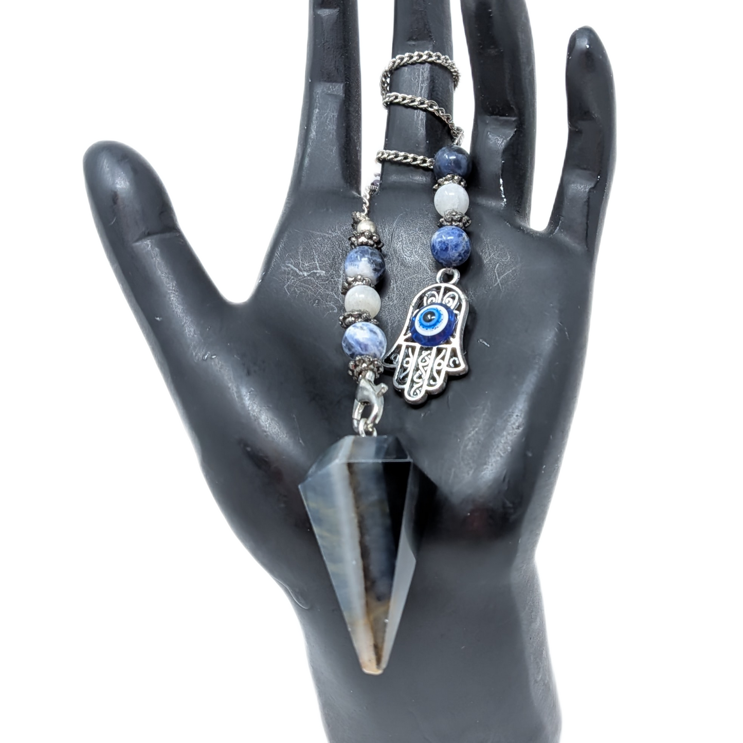 Blue Tiger's Eye Pendulum with Hamsa Charm