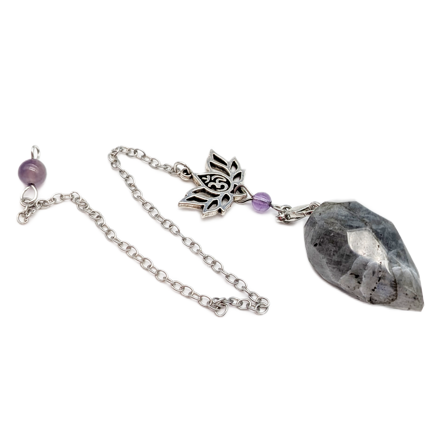 Faceted Labradorite Pendulum with Lotus Charm