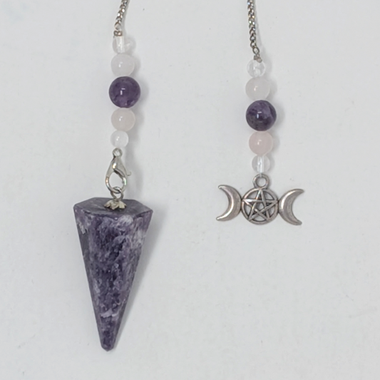 Lepidolite Pendulum with Triple Moon Charm