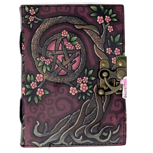 Embossed Pink Pentacle Blank Leather Journal (5 X 7 in.)