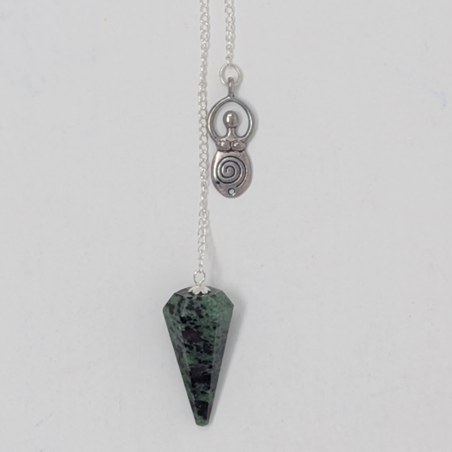 Ruby Zoisite Pendulum with Spiral Goddess Charm