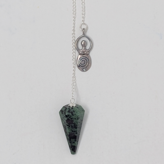 Ruby Zoisite Pendulum with Spiral Goddess Charm