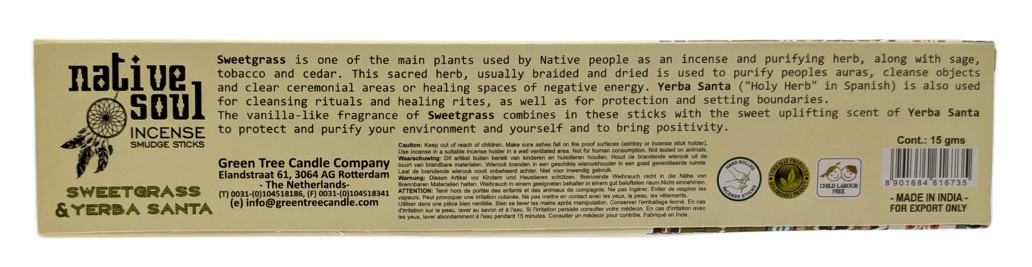 Native Soul Sweetgrass & Yerba Santa Stick Incense